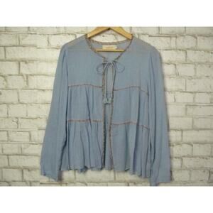 Love and Liberty by Johnny Was Blue Tiered Pleated Top w/ Contrast Trim XS NEW